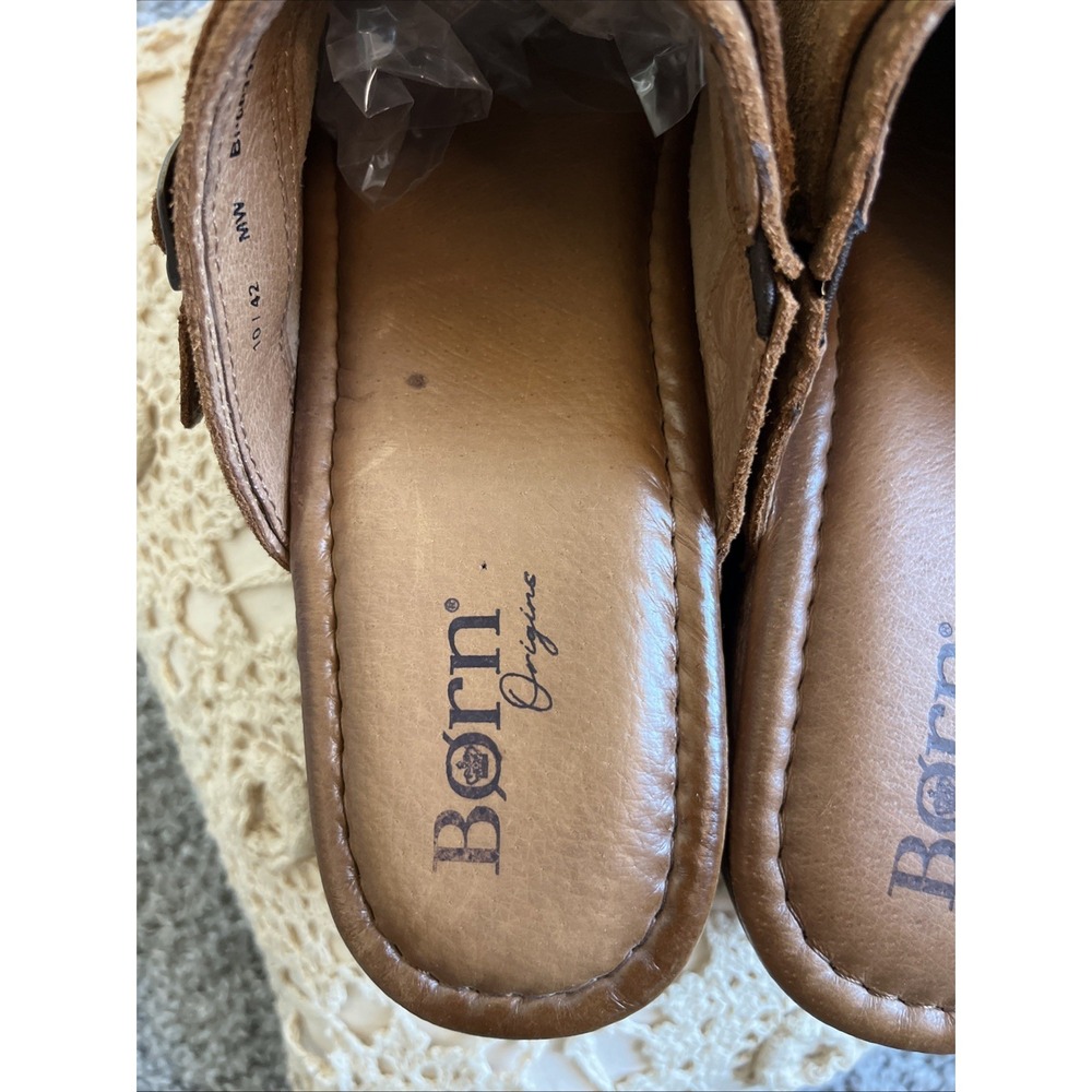 Born Origin Women 10 Brown Leather Mule Clog Studded Buckle Slip On Boho Western - Picture 3 of 16
